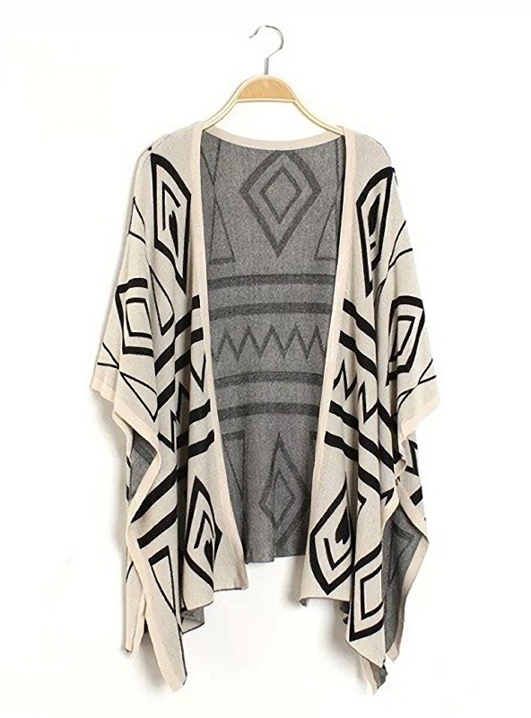 Kimono Cardigan - Irregular Hem / Geometric Shapes - D2B386138 Color ...